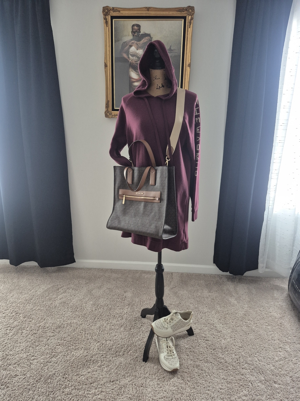 & Other Stories Gray Tote with Brown Trim and Gold Zipper